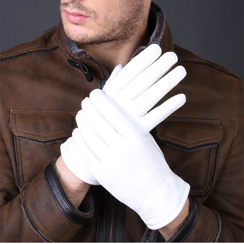 Men'S Fashion Gloves - 2025 Winter Genuine Leather White Gloves