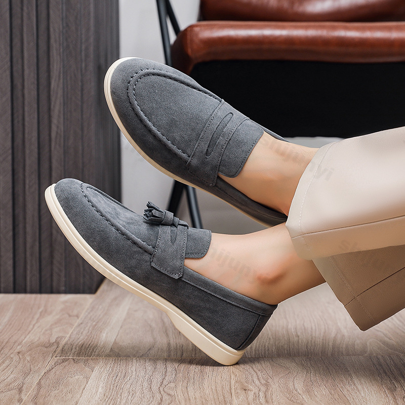 Suede Loafers Men - Men Flat Loafers Frosted Suede Flat