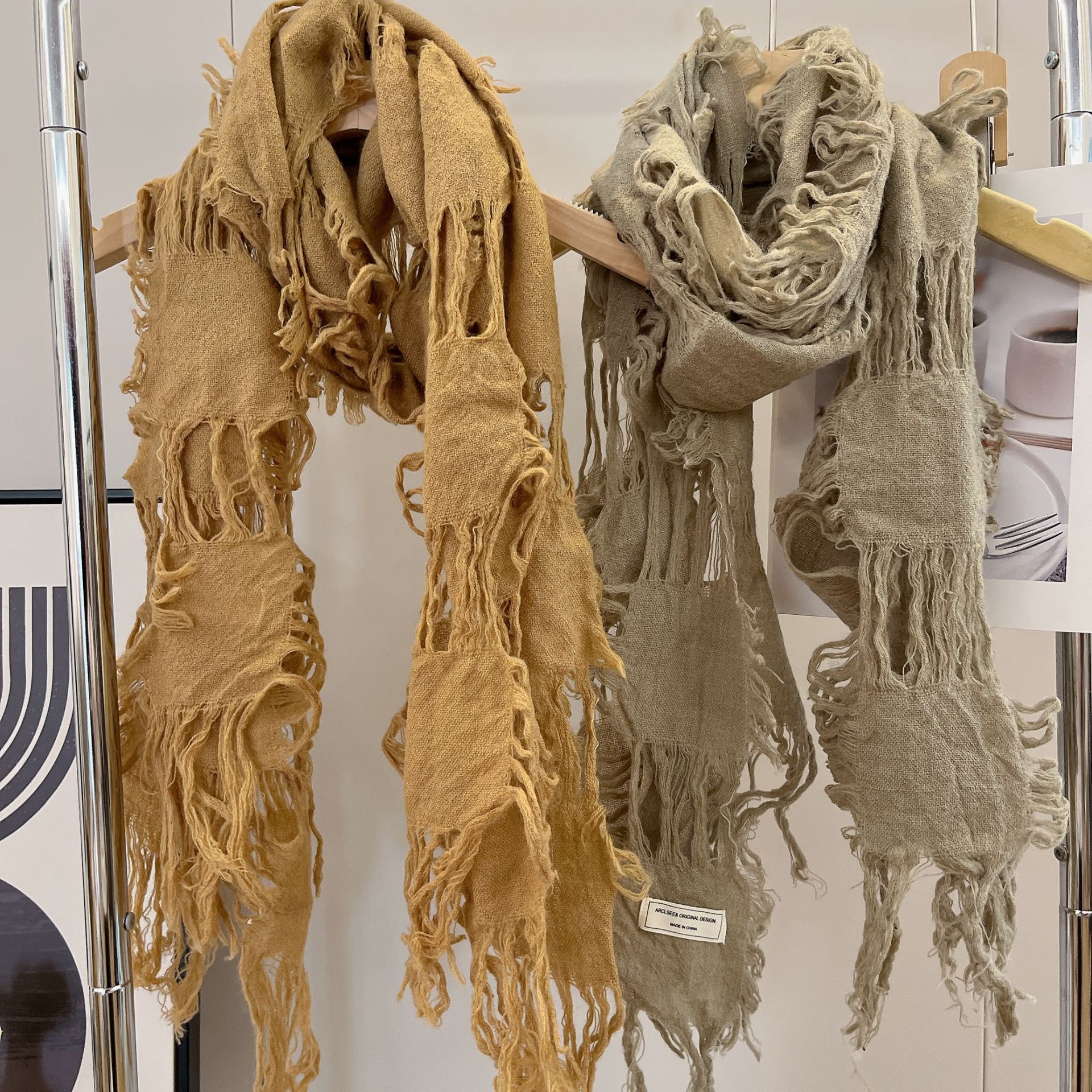 Men Scarf Wool - 2025 New Fashion Ripped Hole Tassel