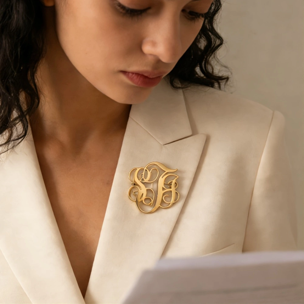Custom Cursive Monogram Brooch - Mens Fashion Blazer ulasan dan harga