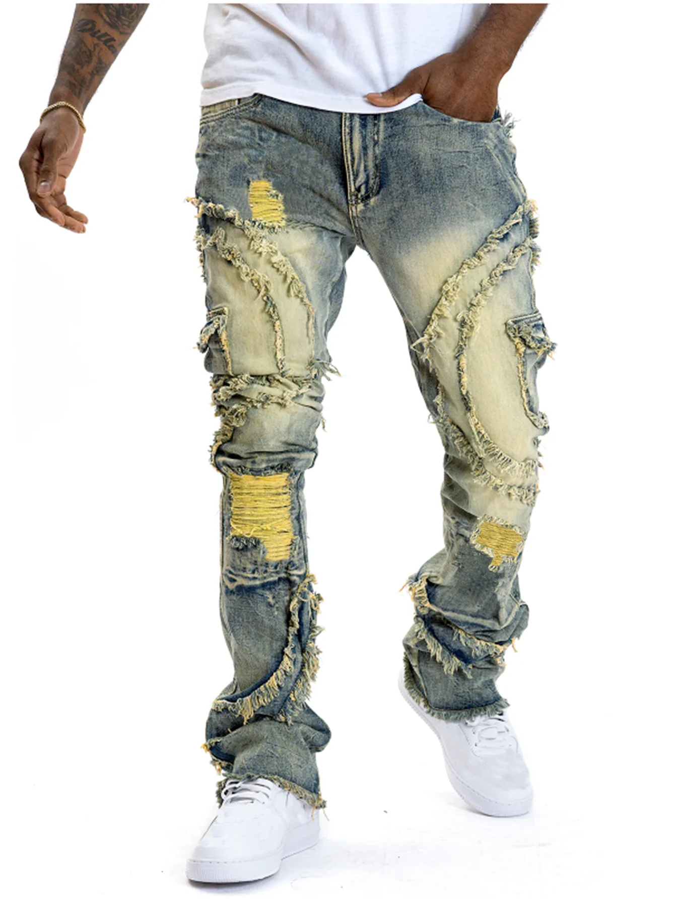 2025 New Men Ripped Stacked Je - Men'S Fashion Jeans 2025 ulasan dan harga