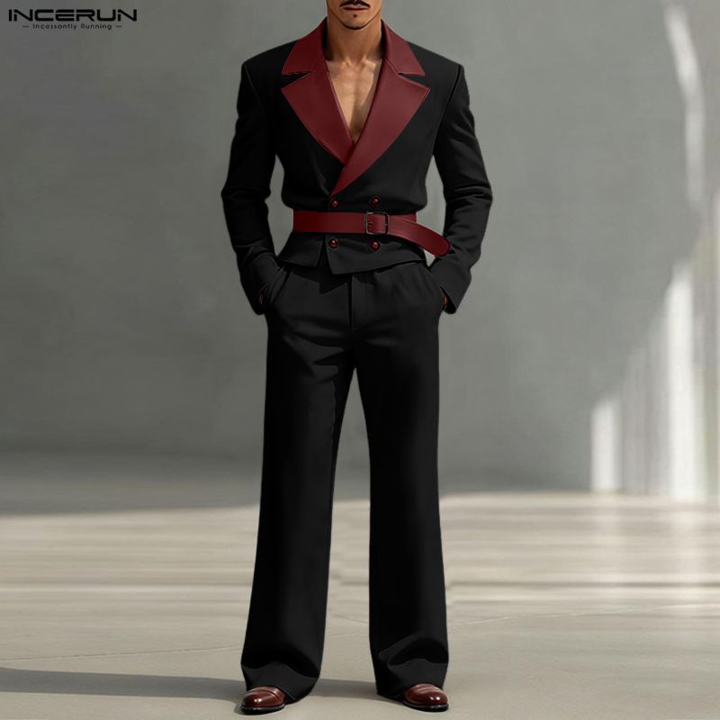 INCERUN Men Sets Patchwork Lon - Mens Fashion Blazer ulasan dan harga