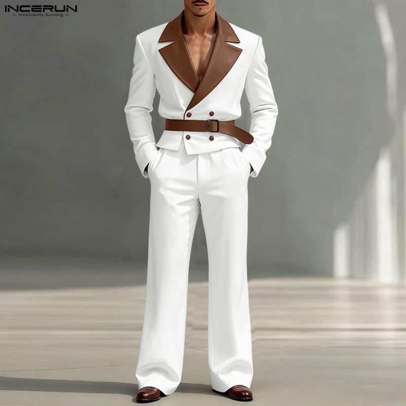 INCERUN Men Sets Patchwork Lon - Mens Fashion Blazer ulasan dan harga