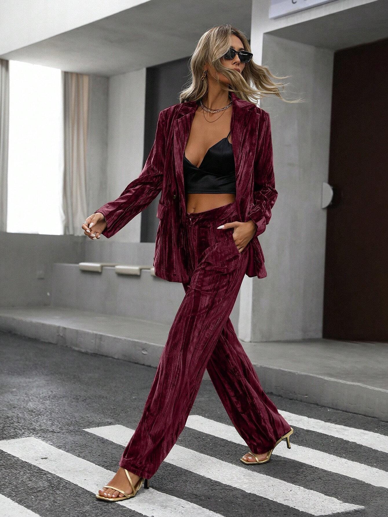 Retro Velvet Fashion Pant Sets - Mens Fashion Blazer ulasan dan harga