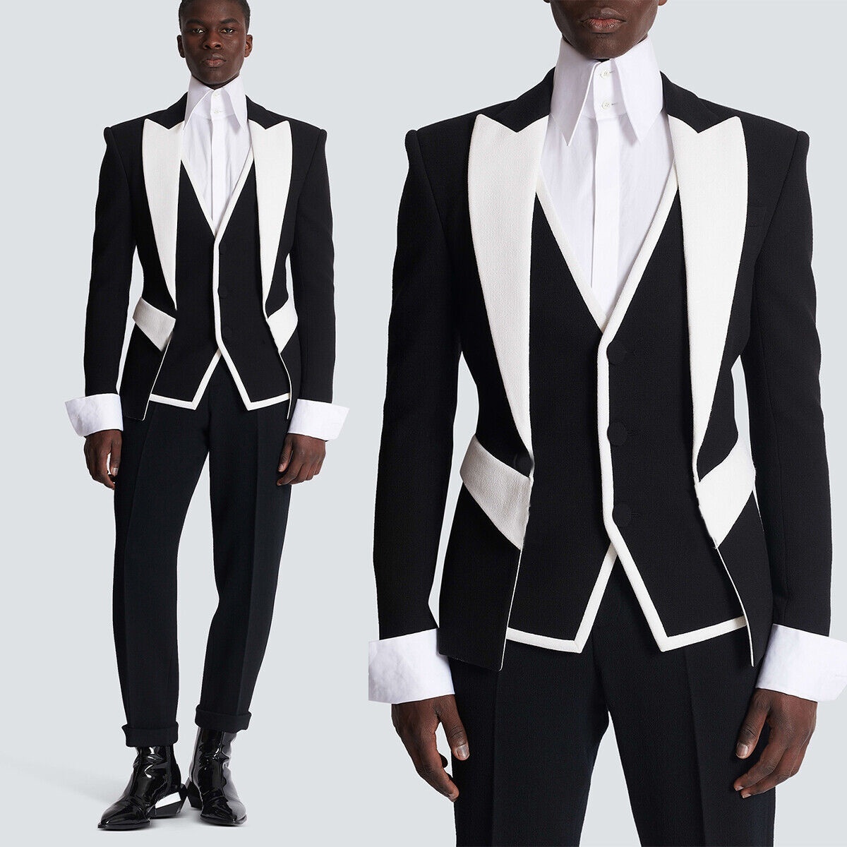 Custom black and white matchin - Mens Fashion Blazer ulasan dan harga