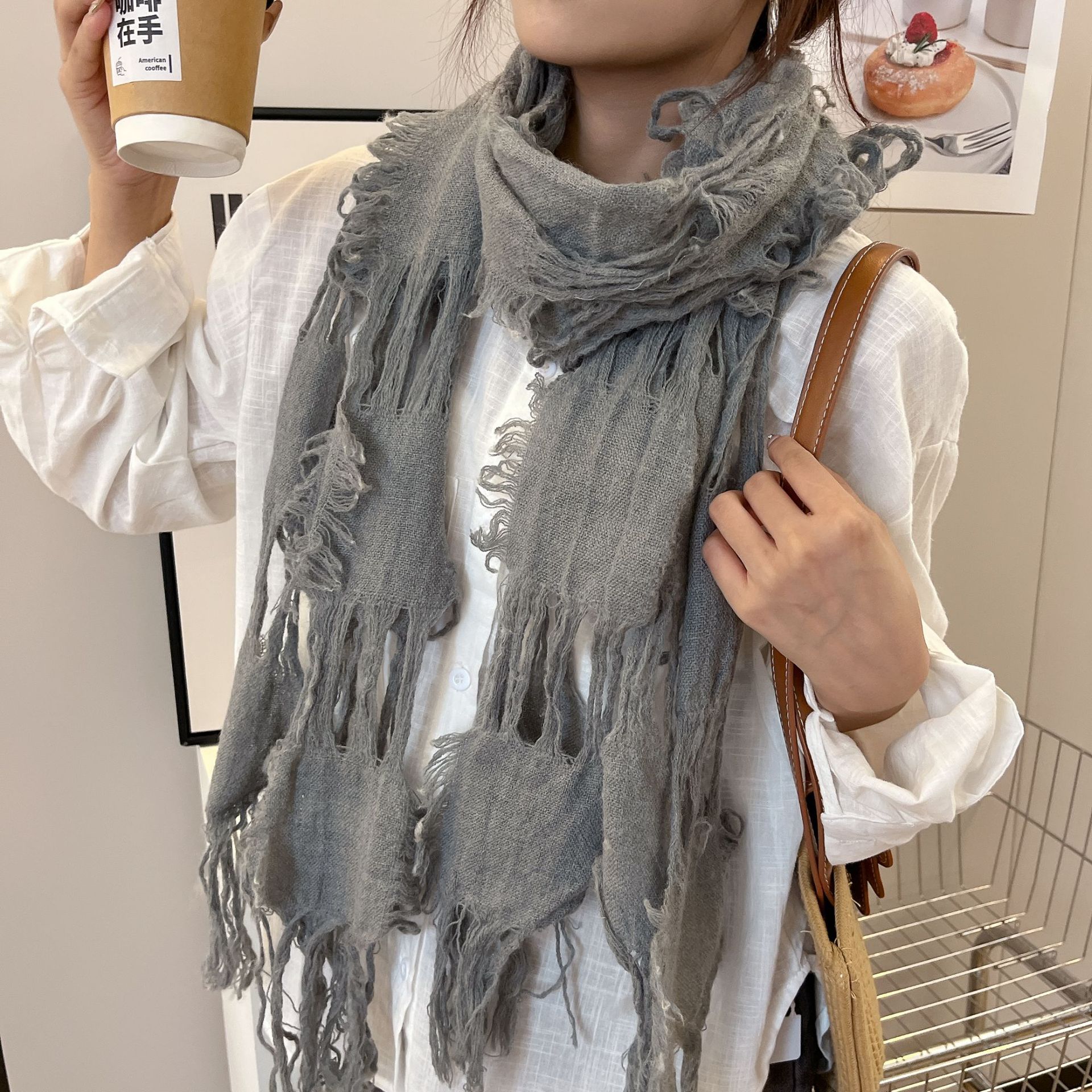 2025 New Fashion Ripped Hole T - Men Scarf Wool ulasan dan harga