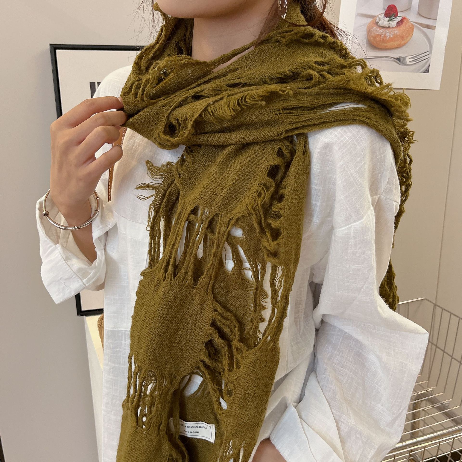 2025 New Fashion Ripped Hole T - Men Scarf Wool ulasan dan harga
