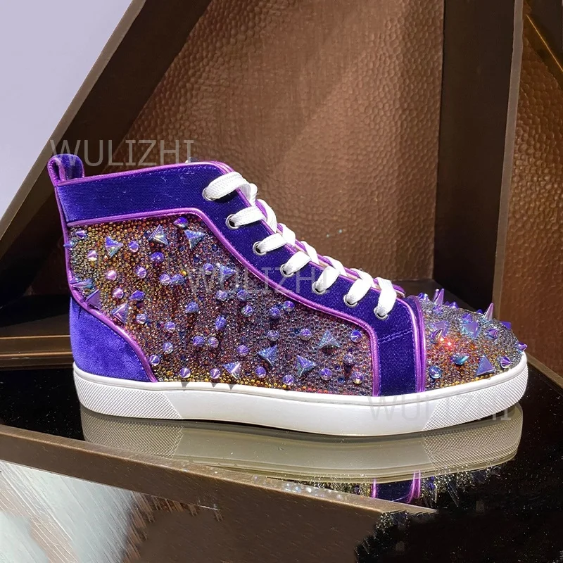 Dark Purple Crystal Rivet Men  - Suede Loafers Men ulasan dan harga