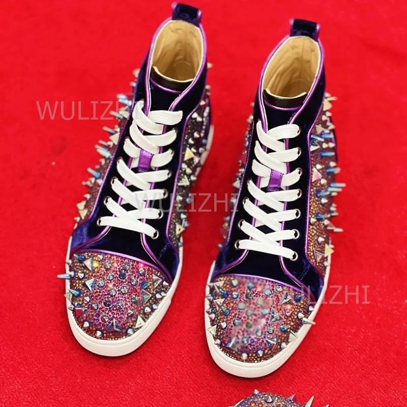 Dark Purple Crystal Rivet Men  - Suede Loafers Men ulasan dan harga