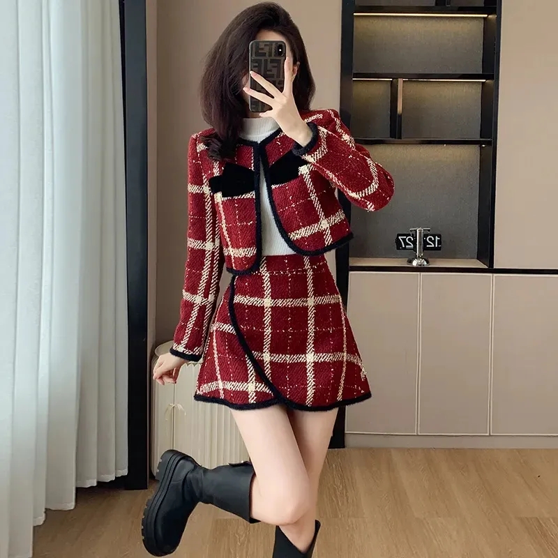 Formal Thicke Plaid Coat+Skirt - Men'S Fashion Line ulasan dan harga
