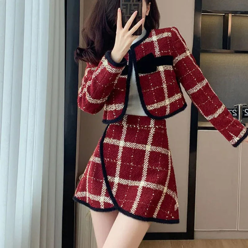 Formal Thicke Plaid Coat+Skirt - Men'S Fashion Line ulasan dan harga