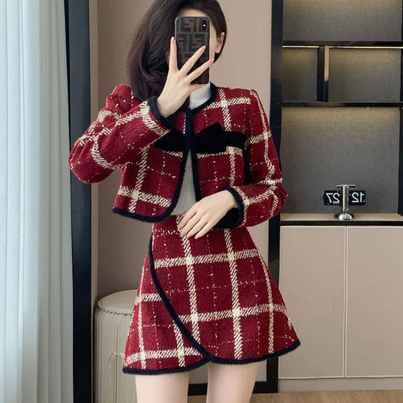 Formal Thicke Plaid Coat+Skirt - Men'S Fashion Line ulasan dan harga